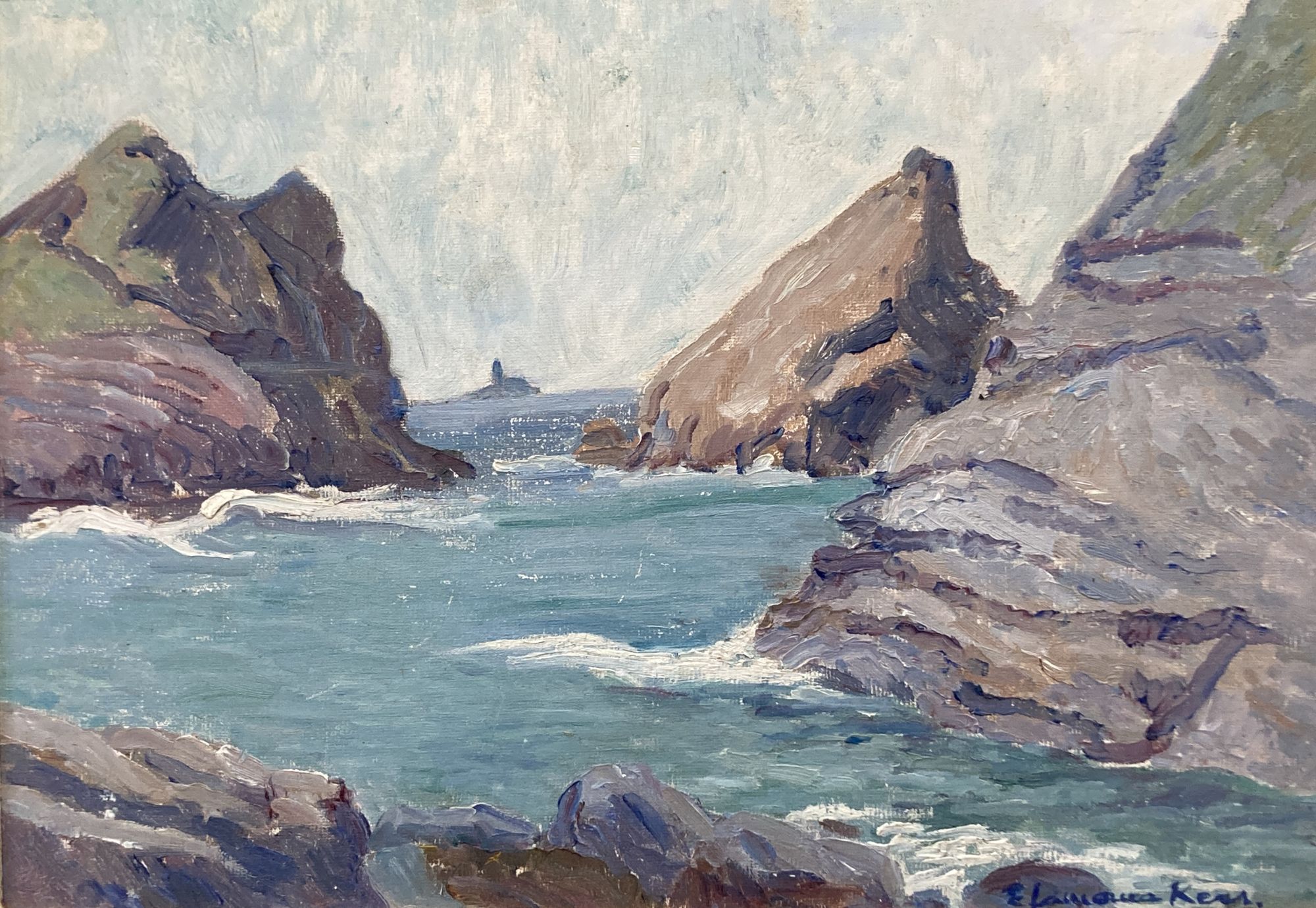 Elizabeth Lamorna Kerr (1905-1990) oil on board, Coastal landscape, signed, 24 x 34cm.